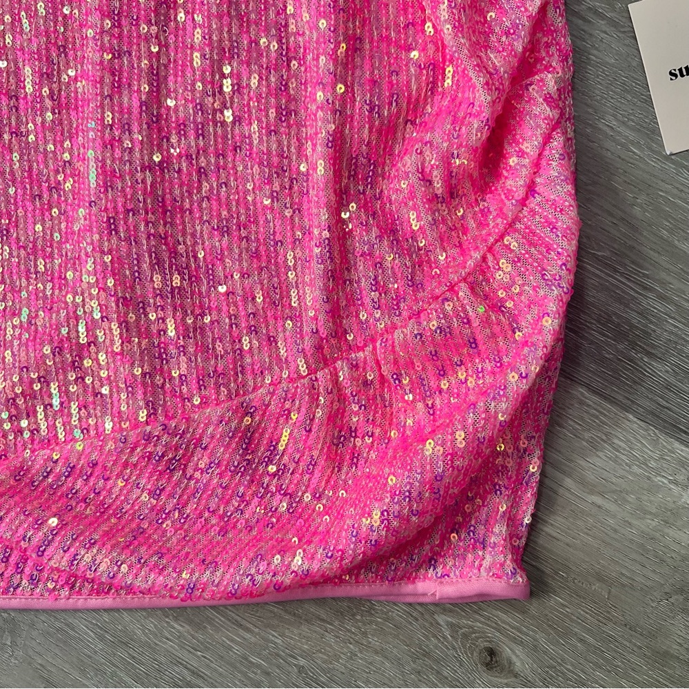 NWT Superdown Misty Sequin Embroidered Wrap Mini Skirt Pink Swiftie Small - Picture 7 of 10